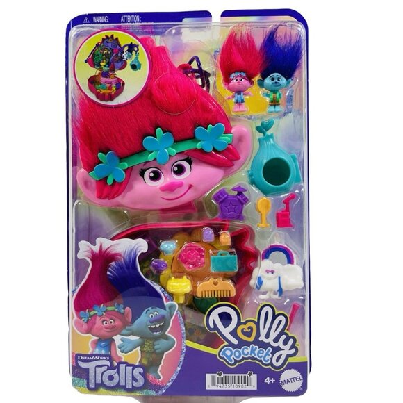 Polly Pocket DreamWorks Trolls Compact Playset With Poppy & Branch 13 Piece Set - Picture 1 of 16